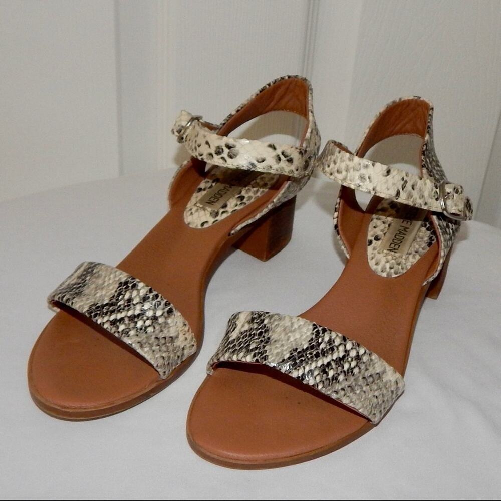 Steve Madden Sandals April Snakeskin Cream Gray Black size 7.5M